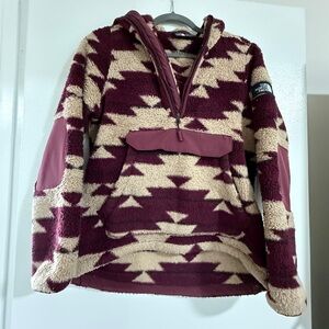 The North Face Burgundy Beige Aztec Patterned Sherpa Fleece Sweater
